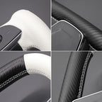 MEWANT Hand Stitched White Leather Steering Wheel Cover Wrap for Tesla Model S 2021-2023 / Model X 2021-2023 Steering Wheel Accessories