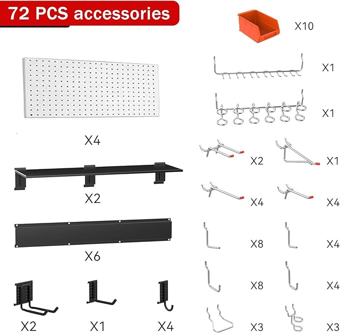 Ultrawall Pegboard Wall Organizer, 48 X 36 inch Garage Storage Pegboard with Hooks Storage Bins Tool Board Panel Tool Organiz