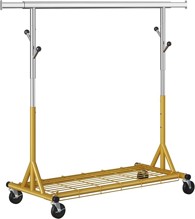 Gewudraw Rolling Clothes Rack Load 530lbs,Heavy Duty Garment Rack With Sturdy Wheel And Shelves, Adjustable Portable Hanging 