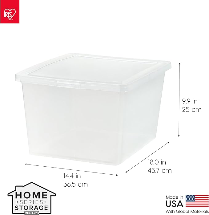 IRIS USA 4-Pack Storage Bins with Lids, 25 Quart, Clear Stackable Containers Box Organize Shoes Closet Shelves Clothes Blanke