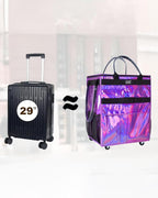 Reusable Grocery Bag with Wheels (Large, Glitter Purple), Rolling Shopping Bag with 8 Pockets and Zipper Cover Foldable Rolling Tote for Women, Travel, Garden, Carries Up to 76LBS