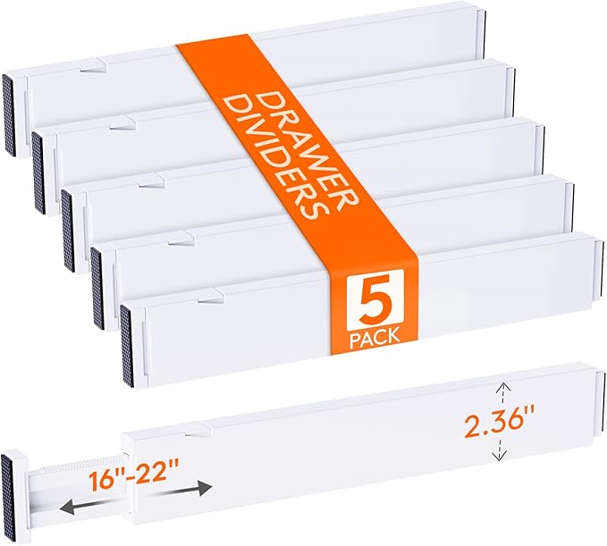 Lifewit 2.36" High 5 Pack Drawer Dividers, 16-22" Dresser Drawer Divider with 12 Pack Drawer Dividers for Clothes 4" High,10.