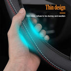 Carodi Latest Nappa Leather car Steering Wheel Cover, Stylish Non-Slip Leather car Interior 15 inches Universal (D-Shape,Blac