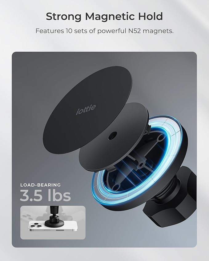 iOttie iTap 3 Magnetic Air Vent Car Mount Phone Holder with Magnetic Ring Adapter. Compatible with iPhone, Samsung Galaxy, Google Pixel, Huawei, LG, and All Qi Compatible Smartphones