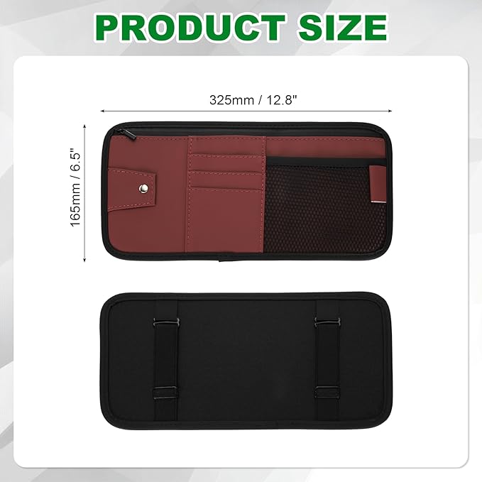 PATIKIL 1 Pcs Car Sun Visor Organizer, 12.8 x 6.5 Inch PU Leather Vehicle Storage Pouch Holder for Sunglasses Card Pen Driver License Car Accessories, Red