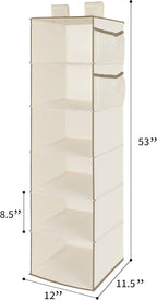 MAX Houser 6 Tier Shelf Hanging Closet Organizer, Closet Hanging Shelf with 2 Widen Straps for Storage, Foldable (Beige2) | S