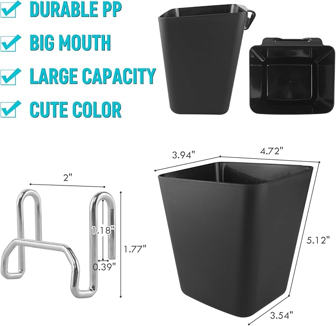 G.CORE Large Grid Wall Bins - 6Pack Black Gridwall Accessories Hanging Cups with Back Hooks - Plastic Grid Wall Panels Organi