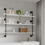 Industrial Pipe Shelving Rustic White Pipe Wall Shelves Industrial Shelves with Wood Planks Floating Shelves 48 Inch Farmhous