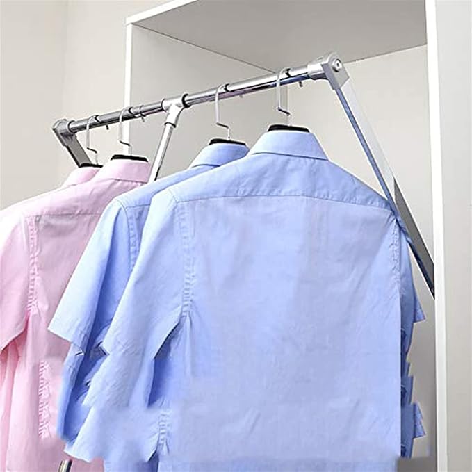 Adjustable Metal Wardrobe Lifting Rod - Heavy Duty Pull-Down Clothes Rail, Extendable Closet Organizer, Soft Return Hanger fo