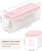 HOMEHIVE Acrylic Jewelry Box Organizer, Clear Jewelry Organizer Holder with 20 Portable Anti Tarnish Jewelry bags, Travel Jew