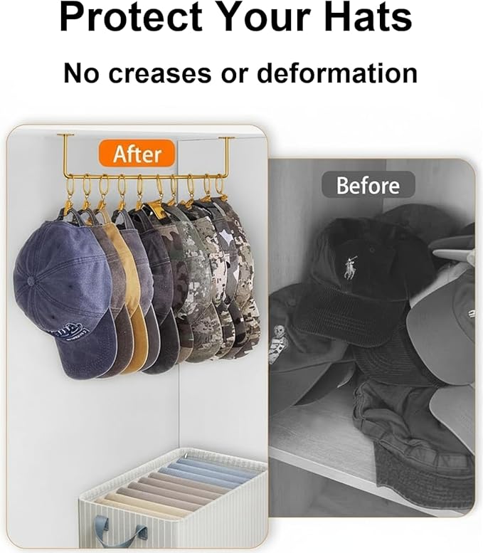 Viklluyr Hat Organizer for Baseball Caps Hat Rack with 20 Hooks - Sturdy Metal Hat Storage Wall Mounted Caps Hanger Set of 2 