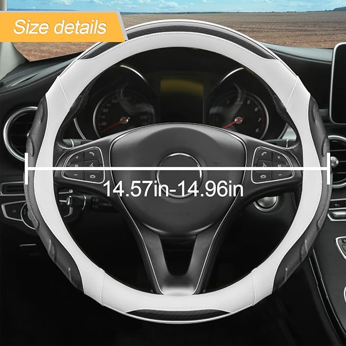 Leather Steering Wheel Cover, Auto Car Stretch Steering Wheel Protector, Universal 15 Inch Anti-Slip Breathable Odorless Stee