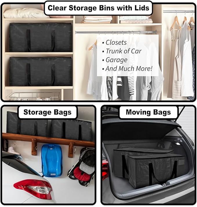 ClearSpace Oversized Moving Bags or Storage Bag – Large Moving Boxes with Backpack Straps, Zippers & Handles – Heavy-Duty Pac
