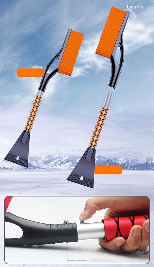 Snow Brush & Ice Scraper for Car, Heavy-Duty Extendable Winter Snow Removal Tool with Soft Bristle Brush, Ergonomic Foam Grip, Durable Ice Scraper – for Cars, SUVs & Trucks (Orange)