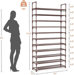 LANTEFUL 11 Tiers Tall Shoe Rack Holds 55 Pairs of Shoes with 18pcs Hooks Sturdy Wide Shoe Organizer Storage Free Standing Me