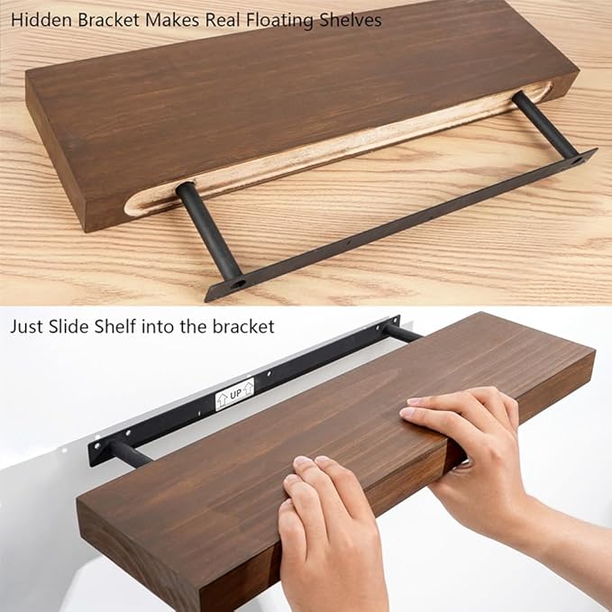 Wood Floating Shelves for Wall Set of 3, 22 Inch Rustic Floating Shelf Wall Mount, Solid Wooden Bathroom Floating Shelves for