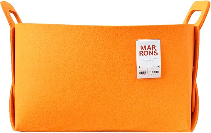 Collapsible Felt ORANGE Storage Bin Large 14.6"x9.4"x9.4" – Foldable Basket with Handles for Closet, Laundry Room Organizatio
