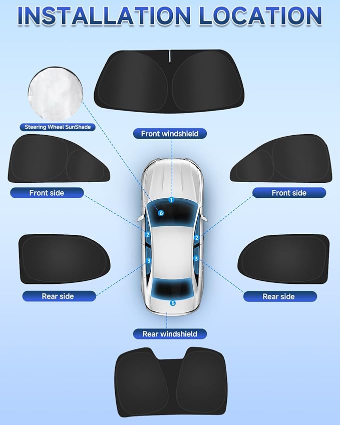6PCS Window Shades for Toyota Camry 2025 Accessories – Full Coverage Sun Shade for Side Windows, Rear Triangular & Windshield – UV Protection & Privacy for Camping, Napping, Relaxing