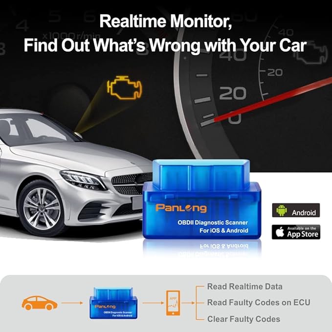 Panlong OBD2 Scanner Bluetooth for iPhone iOS Android OBDII Car Diagnostic Scan Tool Engine Fault Code Reader