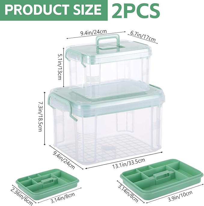 2 Pack Clear Medicine Organizer Box with Handle Thickened Plastic Medicine Cabinet with Tray First Aid Box Empty Multipurpose