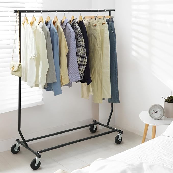 CAPHAUS Heavy Duty Clothes Rack, 220LBS Capacity Rolling Clothing Rack for Hanging Clothes, Adjustable Metal Wardrobe Rack, P