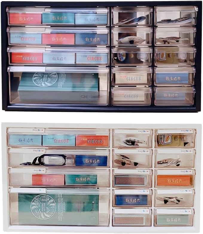 livinbox Desk Storage Organizer 14 Drawers, Parts Arts Hardware and Craft Manicure Storage Cabinet Bin, Teacher Toolbox, Stat