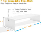 Cidaziya 2 Pack Expandable 1 Tier Shoe Rack for Shoe Cabinet, 1 Tier Stackable White Shoe Shelf Organizer for Closet, Sturdy 