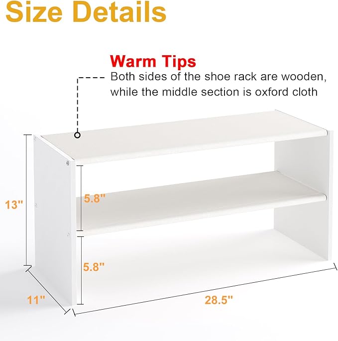 2 Pack 2 Tier Small White Shoe Rack For Closet, Stackable Shoe Shelf Organizer for 18 -24 Pairs of Shoes, Small Shoe Storage 