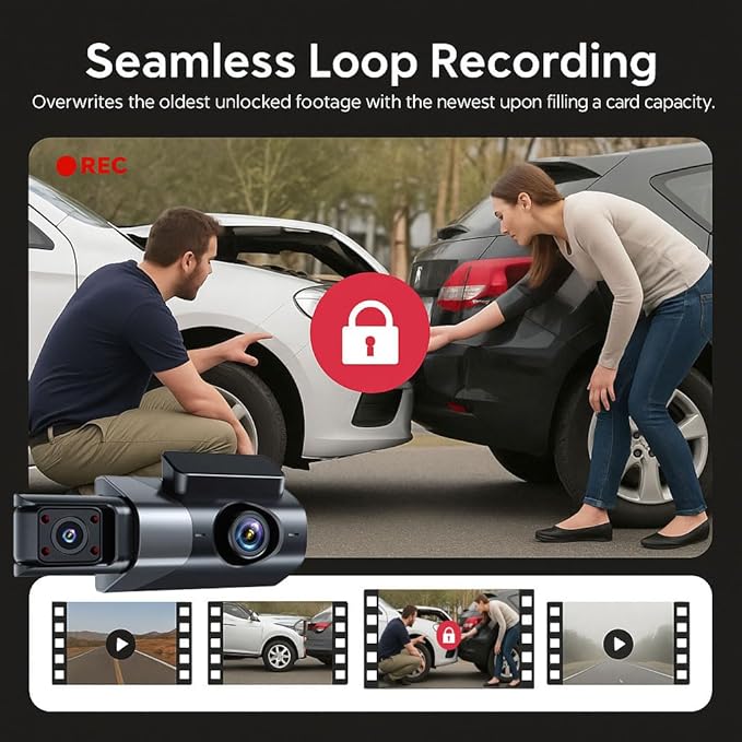 Dash Cam Front and Rear, 1080P Dual Dash Camera, WiFi & App Control, IR Night Vision, 170° Wide Angle, G-Sensor, Parking Mode