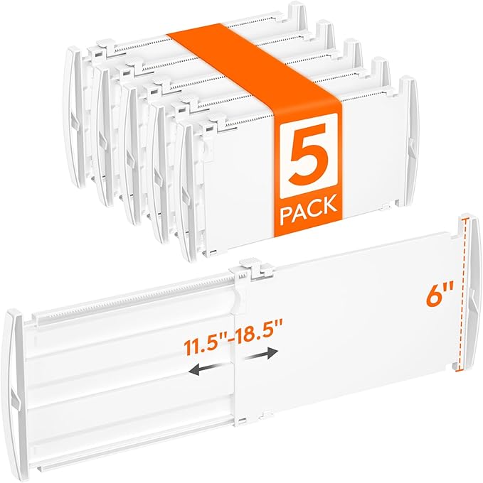 Lifewit 6" Tall 5 Pack Drawer Dividers, 30-47cm/11.5-18.5" Expandable Drawer Divider for Clothes, Adjustable Dresser Drawer O