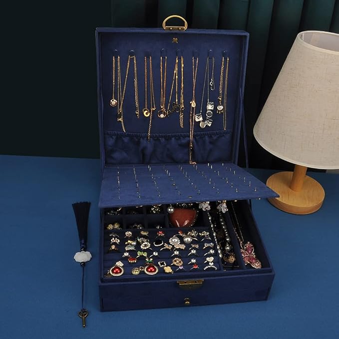 Women Jewelry Box Lockable 3 Layers Large Jewelry Organizer Storage Case for Earrings Necklaces Rings Bracelets,Green Display