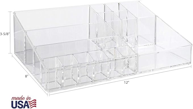 STORi Audrey Clear Vanity Makeup Organizer | 15-Compartment Holder for Brushes, Eyeshadow Palettes, & Beauty Supplies | Stack