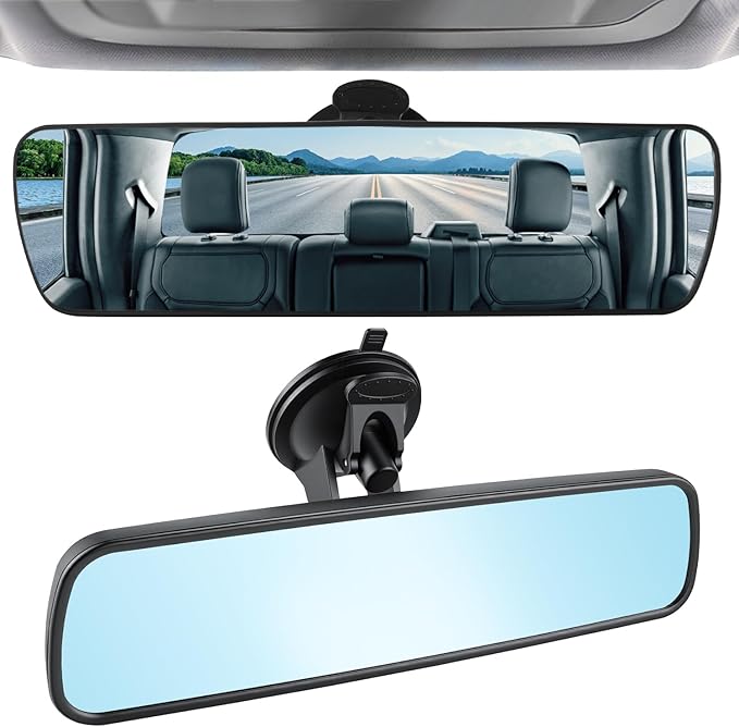 LivTee Rear View Mirror, Universal 9.5' (241mm) Wide Angle Panoramic Convex Rearview Mirror with Strong Suction Cup, Mounts on Windshield to Reduce Blind Spots for Cars SUV Trucks