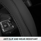 Road Comforts Leather Steering Wheel Cover with Decorative Trim and Piping, Anti-Slip Breathable Design, Fits 14.5–15 Inch Ro