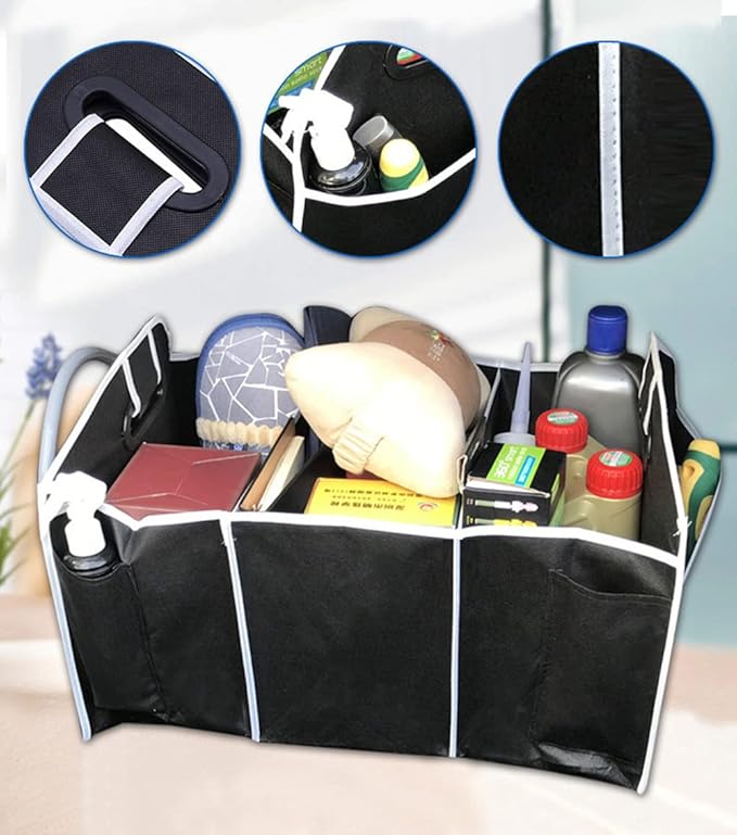 Car Trunk Organizer, Black, 3 Large Sections of Storage, Store Your Cleaning Supplies, Emergency Gear, Groceries, Tools, Great 