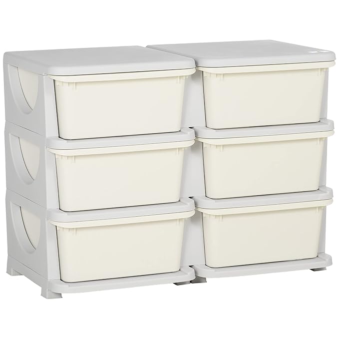 Qaba 3 Tier Kids Storage Unit, Toy Organizers and Storage with 6 Drawer Chest for Kids Bedroom Nursery Kindergarten Living Ro