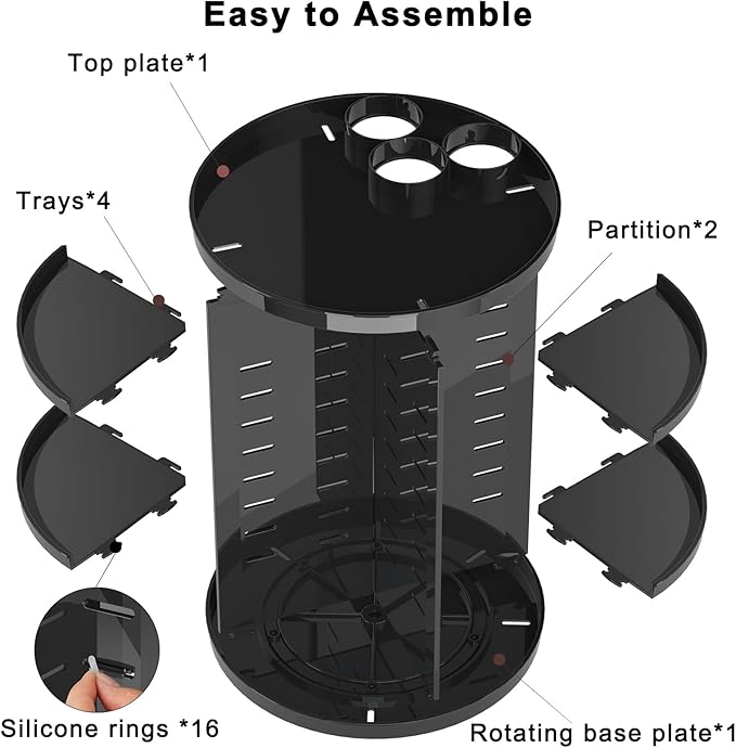 Jiavarry Rotating Makeup Organizer for Vanity, 360 Spinning Skincare Organizers with Adjustable Trays, Make Up Desk Storage C