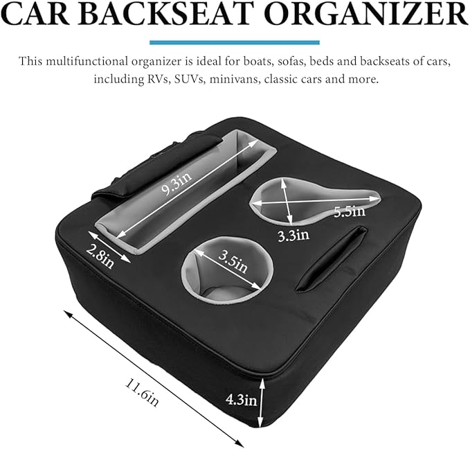 Car Back Seat Organizer, Leather Automotive Rear Seat Couch Cup Holder Expander Tray, Vehicle Cup Holder Tray Holds Snacks Remotes Phones for Truck RV Boat Couch Pillow Bed