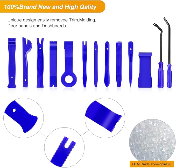 GOOACC 13PCS Nylon Trim Removal Tool Set for Bumper Fastener Rivet Clips Car Clip Panel Audio Video Dashboard Dismantle Blue