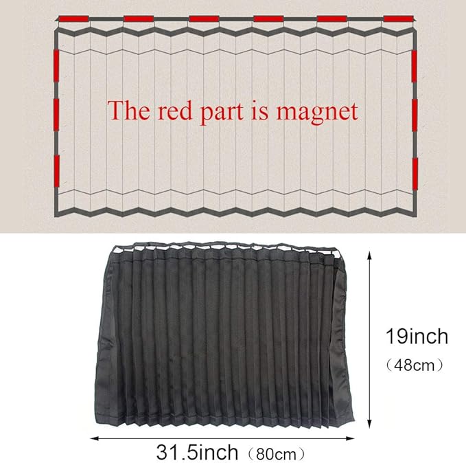 Ovege Car Window Shade - Side Window Sun Shade Curtain, Pleated Silky UV Protection Privacy, Baby Suction Magnetic (Black-Opaque, Back Seat 2pcs)