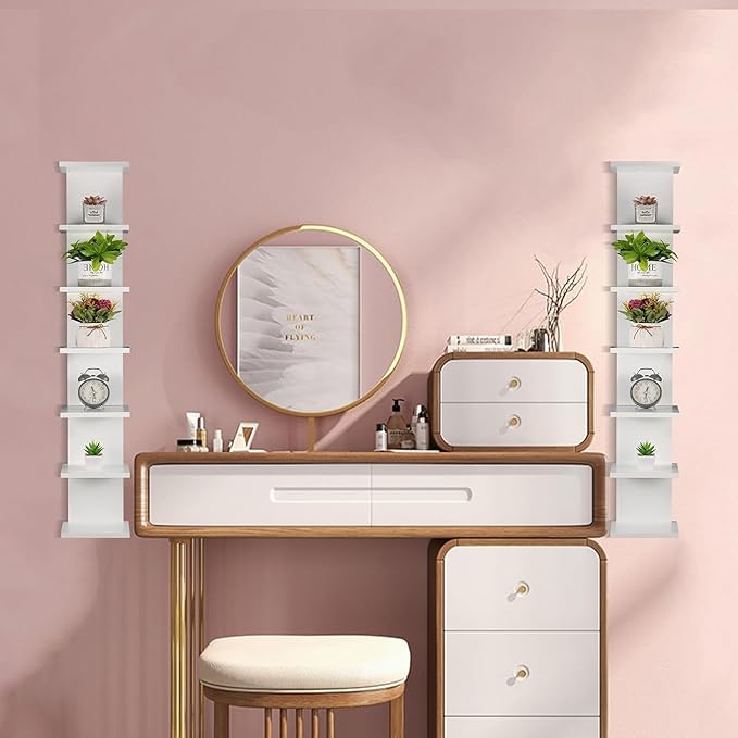 2 Pack 7 Tier Wall Shelf Unit 43" White Lack Wall Shelf Display Floating Shelves for Storage Vertical Column Tower Design Flo