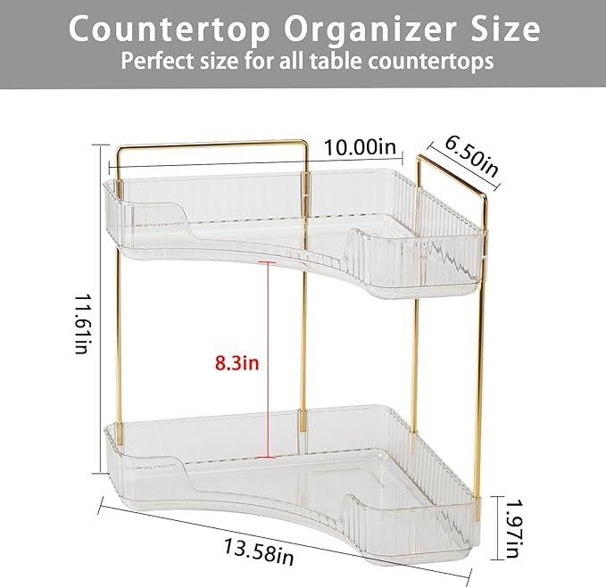 shuang qing 2-Tier Corner Bathroom Counter Organizer – Classic Storage Shelf for Makeup, Perfume & Toiletries, Space-Saving C