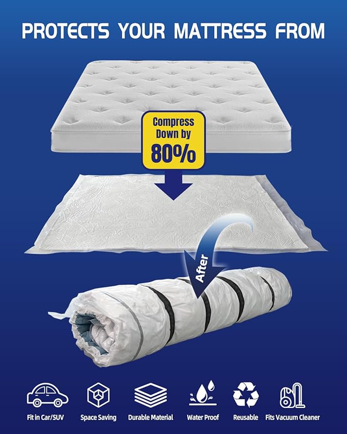 Vacuum Storage Bags for moving, Vacuum Seal Bags for Memory Foam, Latex, Clothing & Bedding, Space Saver Bags for Organizatio