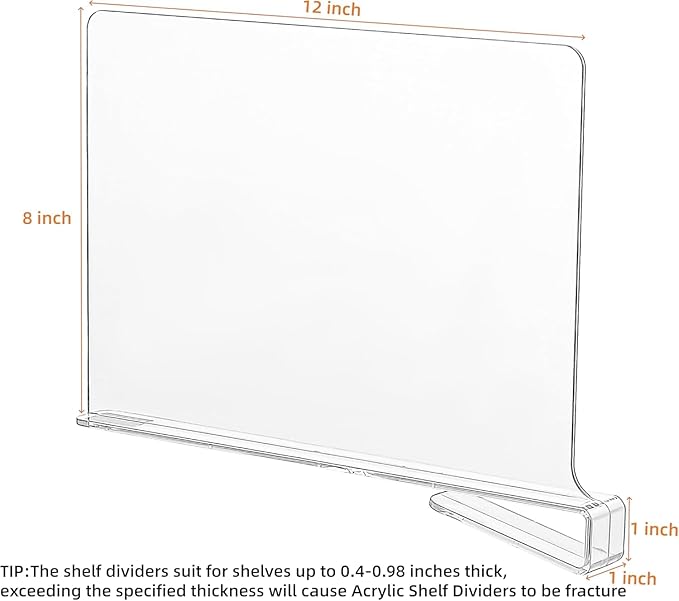 CY craft Acrylic Shelf Dividers for Closets,Wood Shelf Dividers, 4 PCS Clear Shelf Separators,Perfect for Clothes Organizer a