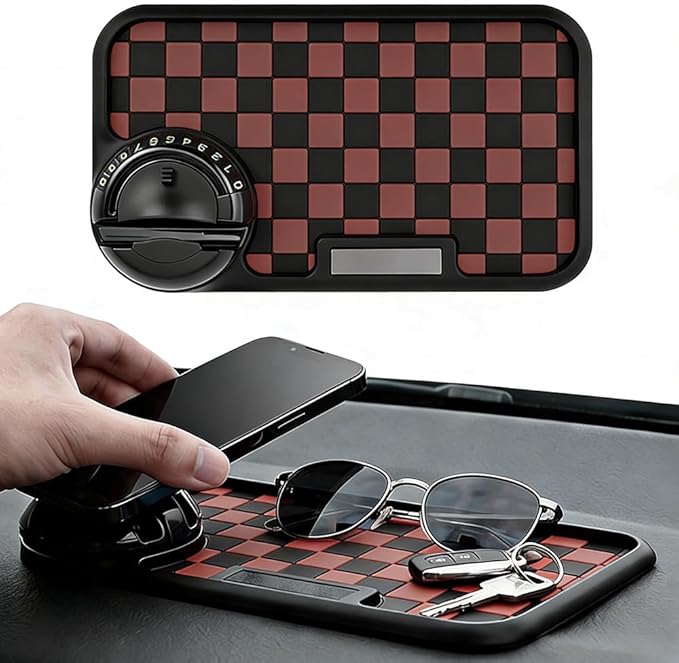 Multifunctional Car Anti-Slip Dashboard Mat with 360° Rotating Phone Holder & Hidden Parking Number Plate, Universal Anti Sli