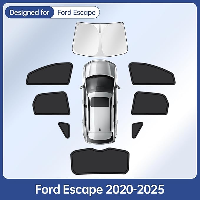 8pcs Car Window Shades for Ford Escape 2020-2025, Full Car Window Covers for Privacy, Automotive Sunshades for Escape Front Rear Windshield Side Windows to Block UV and Protect Privacy