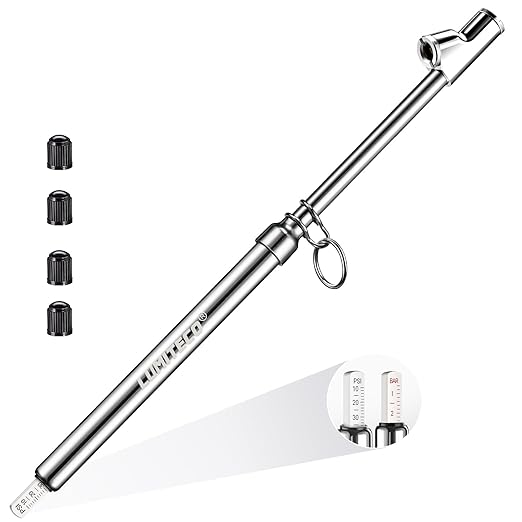 Dual Head Tire Pressure Gauge, Heavy Duty Extension Air Tire Gauge for Tire Pressure Range 10-150PSI 1-10BAR, Straight Foot Dual Head Chuck Auto Service Gage for Car,Semi Truck,RV,Motorcycle