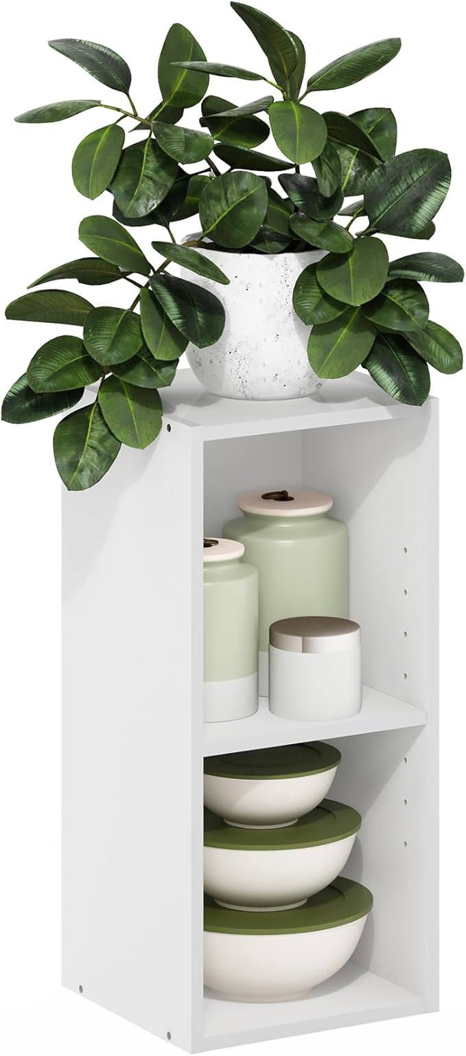 Furinno Fulda Book Shelf, 2-Tier Narrow Bookshelf, Bookcase with 10-in Width Storage Shelf, 9.3 x 9.8 x 21.2, for Living Room