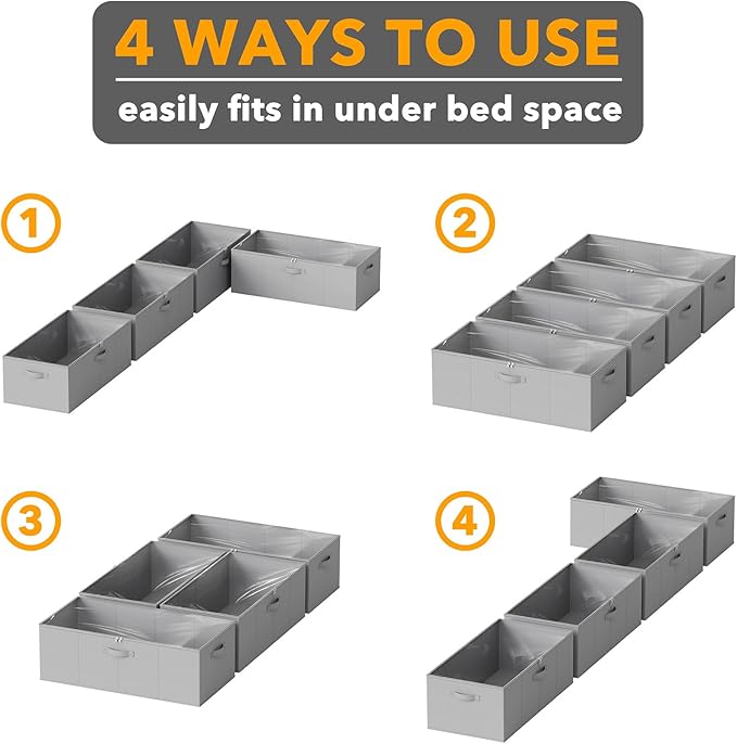 SpaceAid 4 Pack 10" High Under Bed Storage Containers, Large Underbed Storage Organizer Bins with Lids for Bedroom, Dorm, Clo