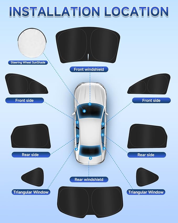 8PCS Window Shades for Mazda CX-5 2017-2025 Accessories – Full Coverage Sun Shade for Side Windows, Rear Triangular & Windshield – UV Protection & Privacy for Camping, Napping, Relaxing
